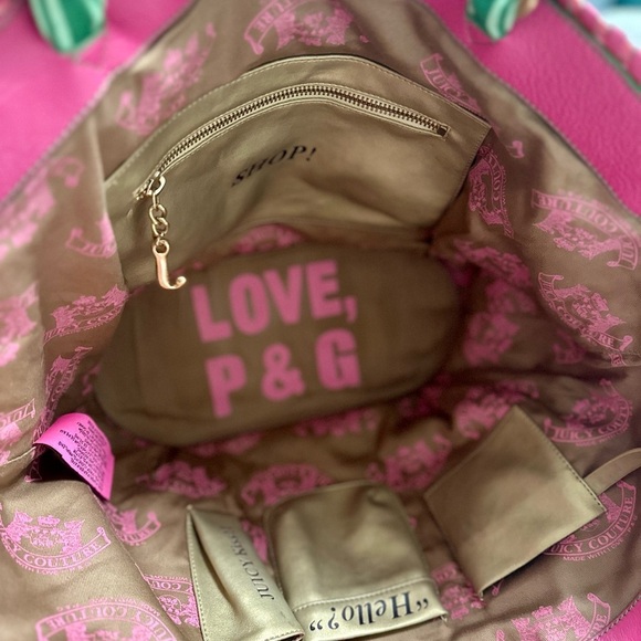 Y2K Juicy Couture Pink Tote with Green and Gold Chain Rare! - Picture 7 of 12